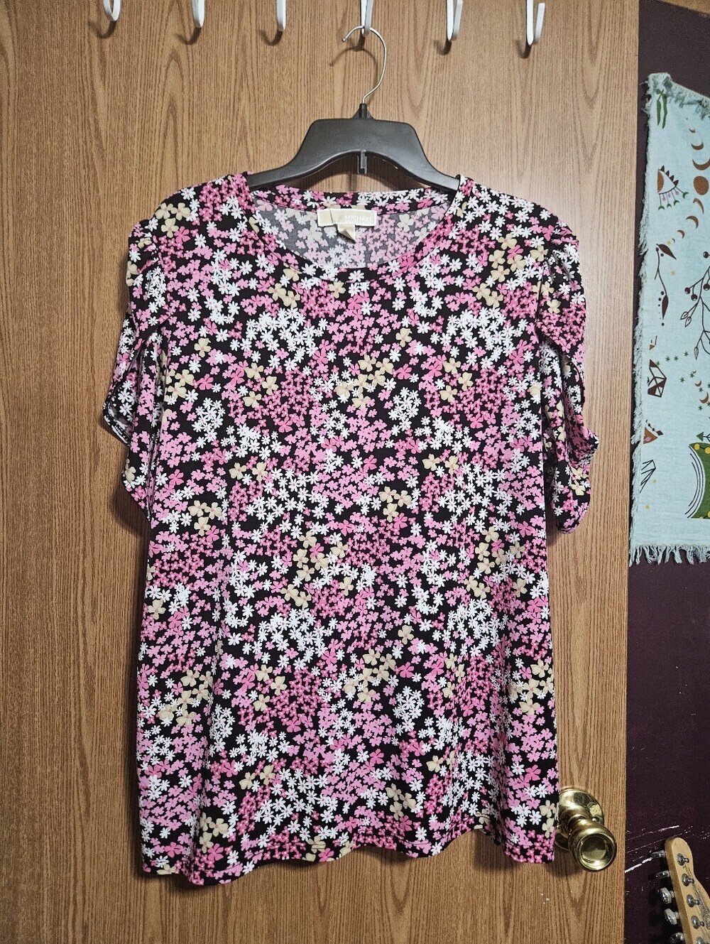 Michael Michael Kors Floral Pink Blouse Split Sleeve Size XL!
